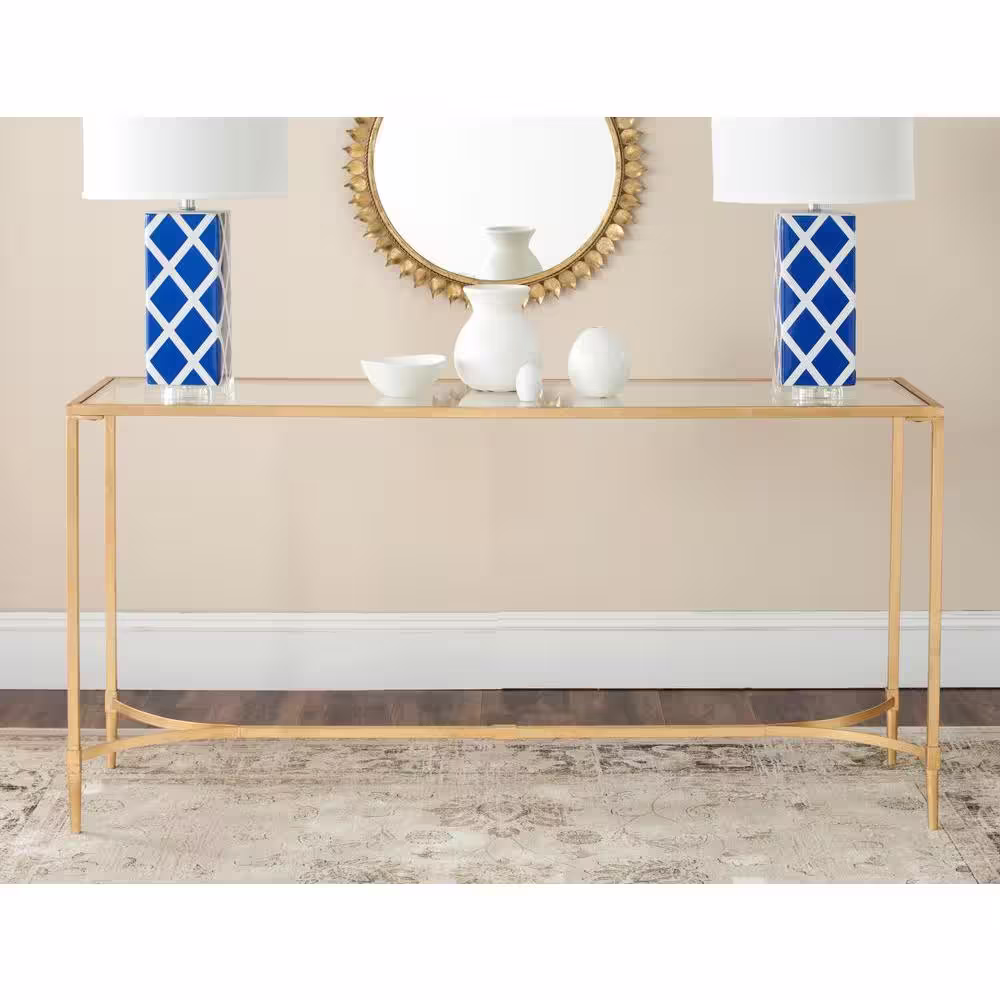 SAFAVIEH Antwan 63 in. Gold/Glass Console Table