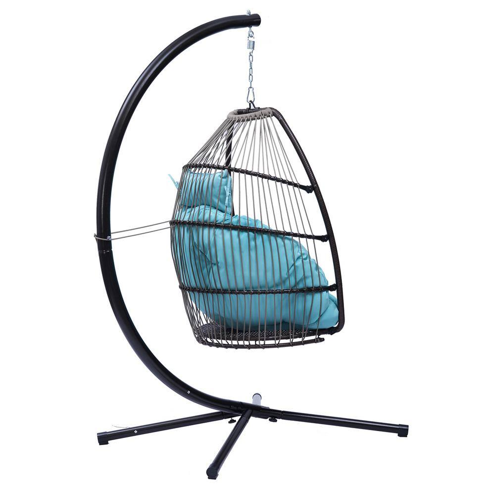 None 3.75 ft. Free Standing Swing Hammock Egg Chair with Stand in Blue