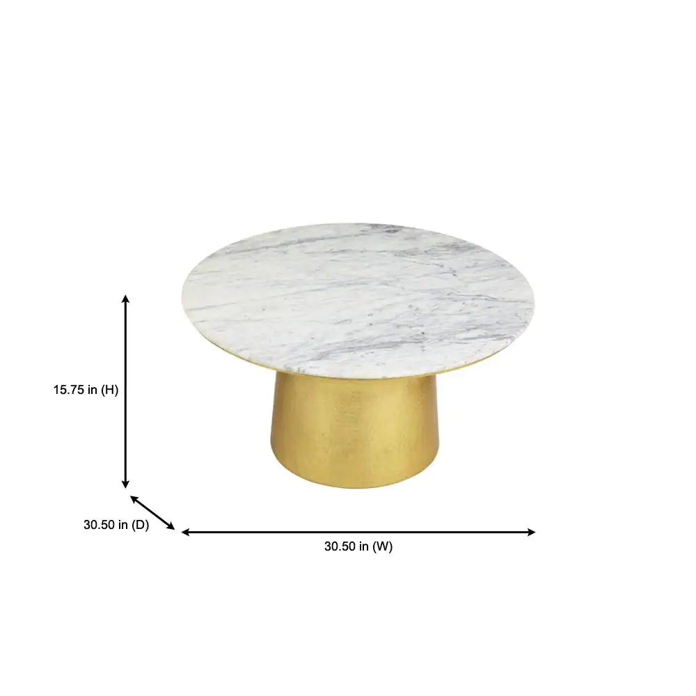 Home Decorators Collection Cupertine 31 in. Gold/Marble Medium Round Marble Coffee Table with Hammered Base