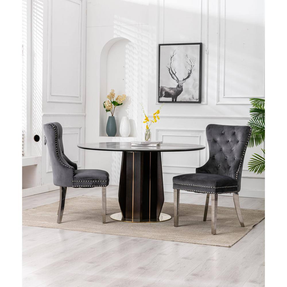 Home Beyond Grenoble Gray Velvet Dining Chair (Set of 2)
