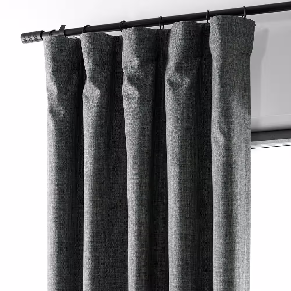 Exclusive Fabrics & Furnishings Dark Grey Gray Performance Linen 50 in. W x 108 in. L Rod Pocket Hotel Blackout Curtain (Single Panel)
