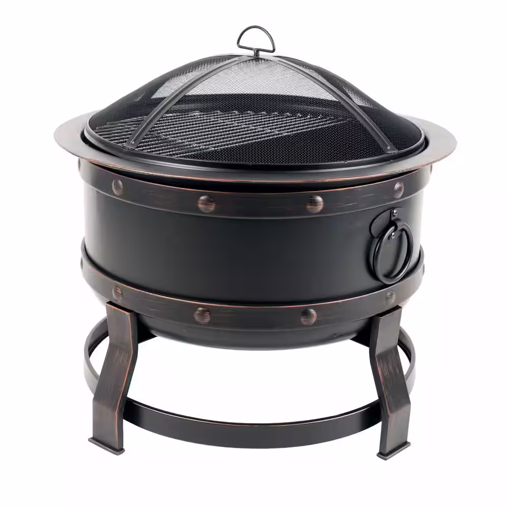 Pleasant Hearth Killian 28 in. Round Steel Fire Pit in Rubbed Bronze with Cooking Grid
