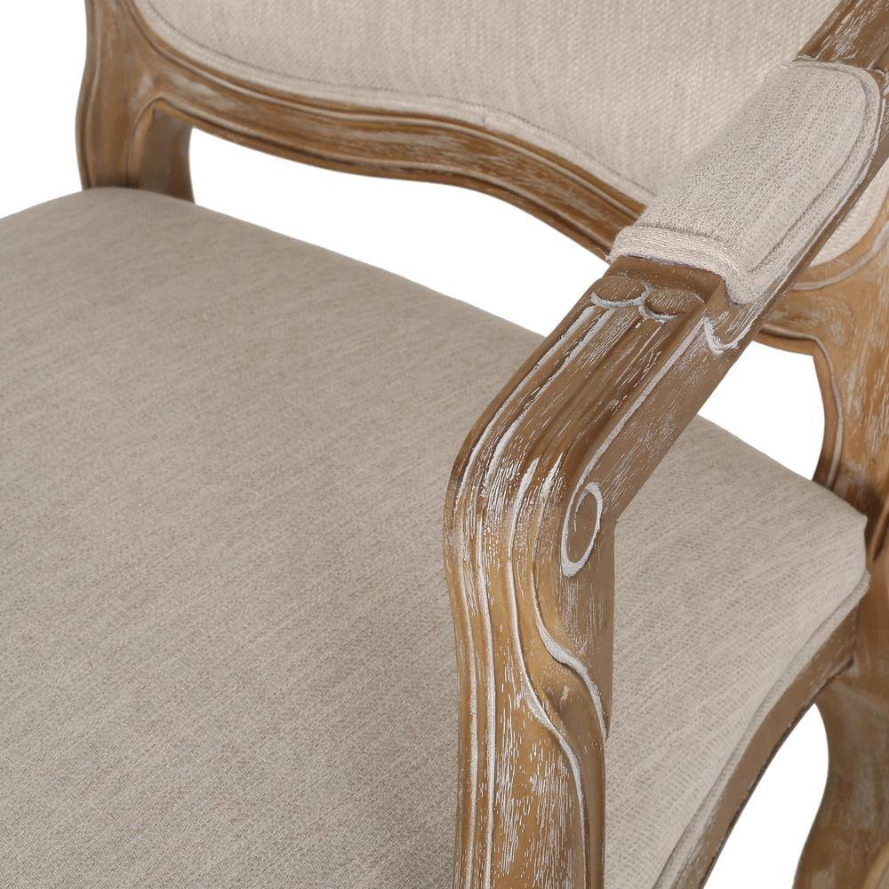 Noble House Joni Beige and Natural Upholstered Dining Armchair (Set of 2)