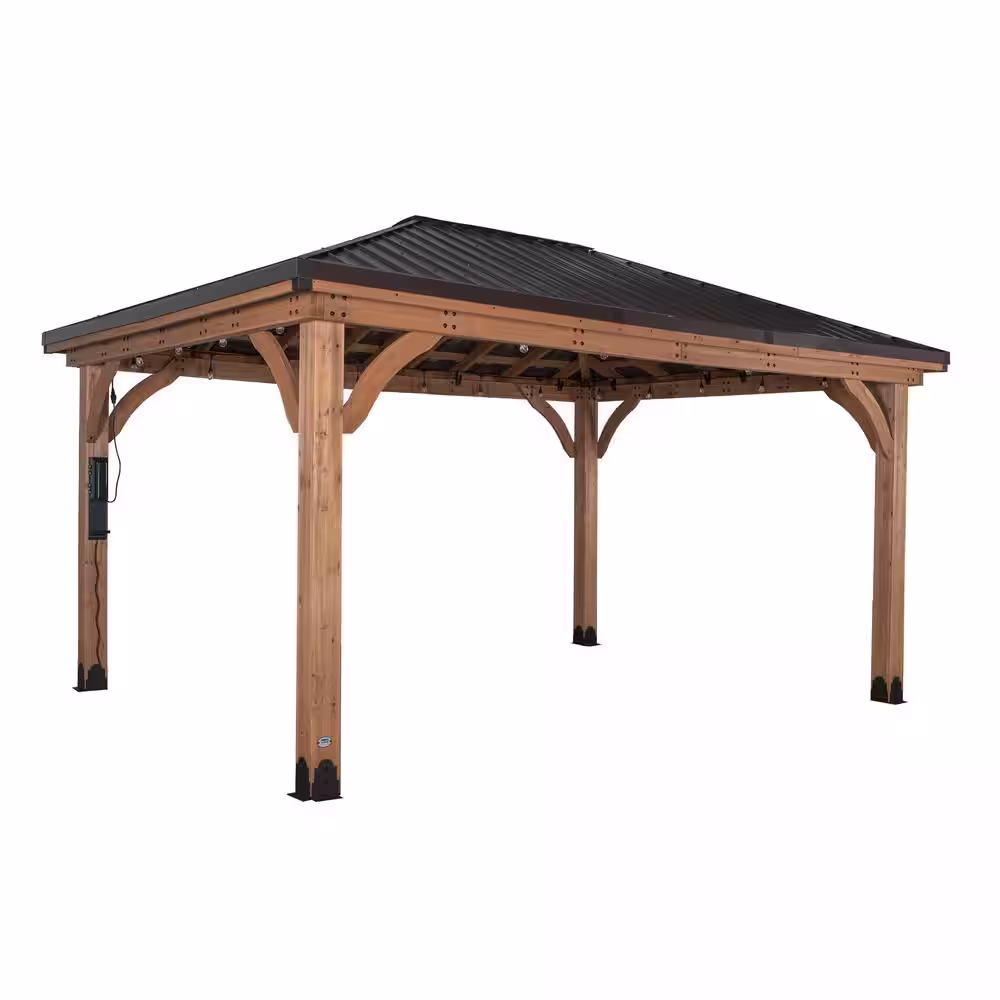 Backyard Discovery Barrington 16 ft. x 12 ft. Light Brown Wooden Gazebo with Hip Roof