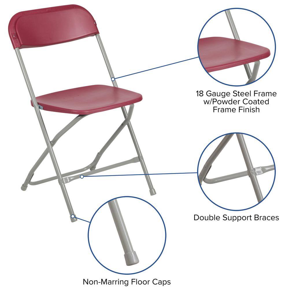 Carnegy Avenue Red Plastic Seat with Metal Frame Folding Chair (Set of 2)