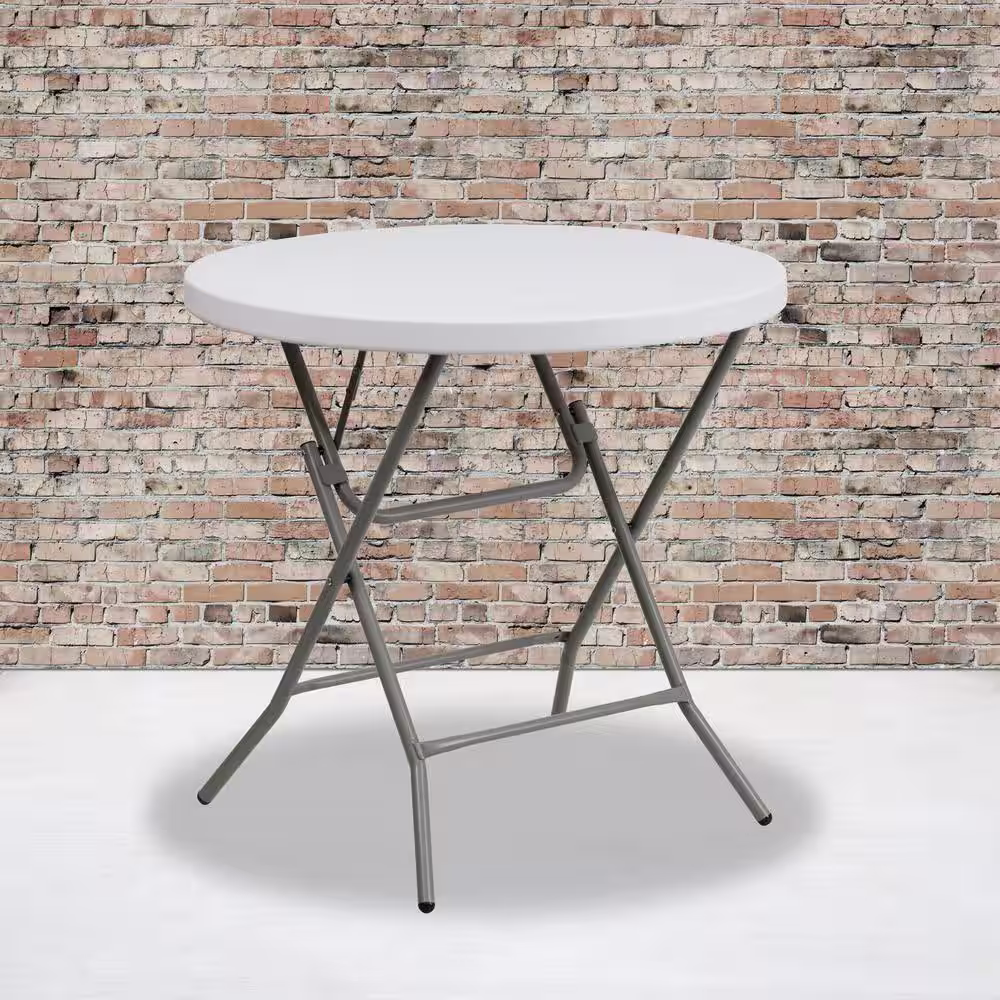 None 31.5 in. Granite White Plastic Tabletop Metal Frame Folding Table