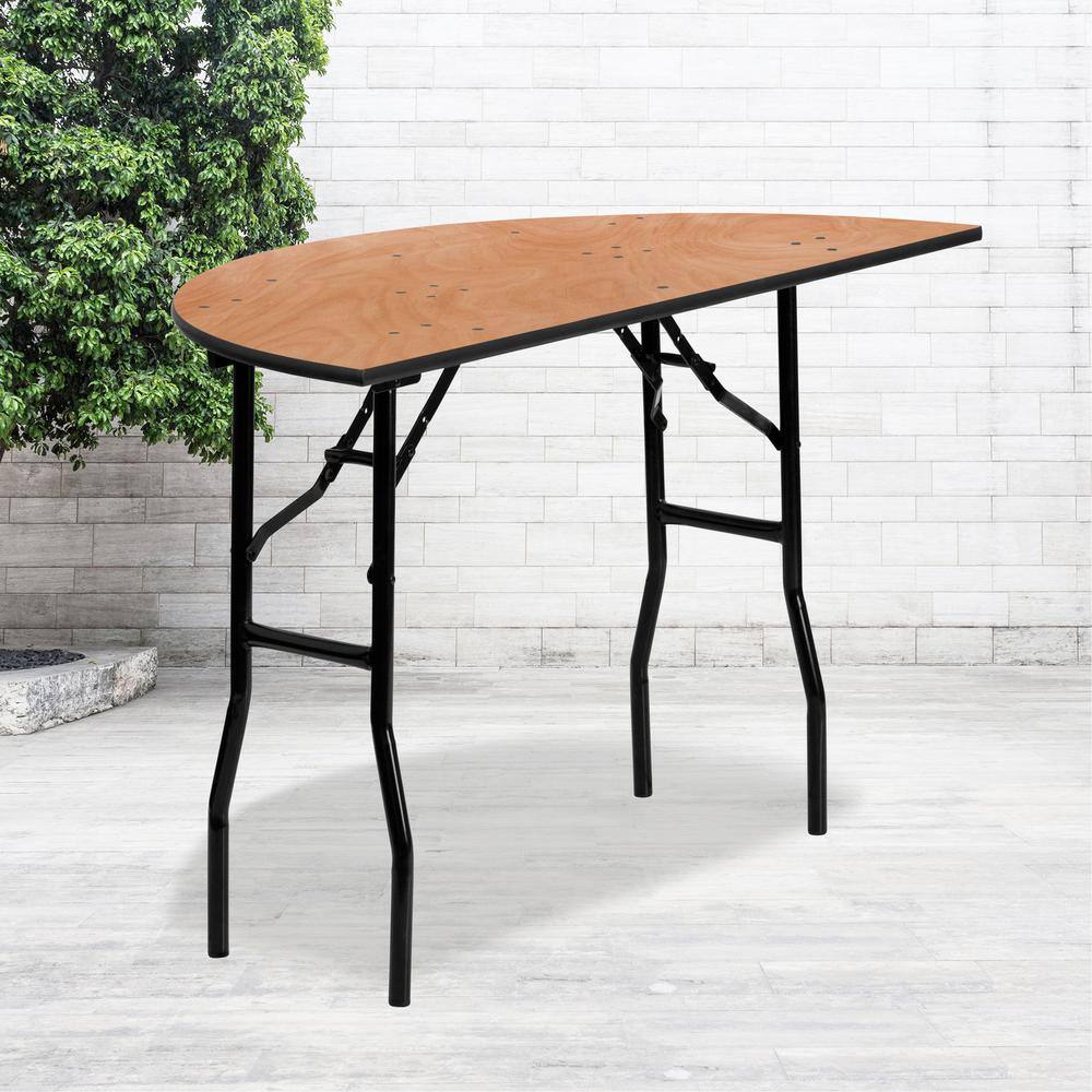 None 24 in. Natural Wood Tabletop Metal Frame Folding Table