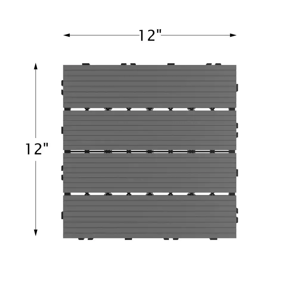 Pure Garden 12 in. x 12 in. Outdoor Interlocking Slat Polypropylene Patio and Deck Tile Flooring in Dark Gray (Set of 6)