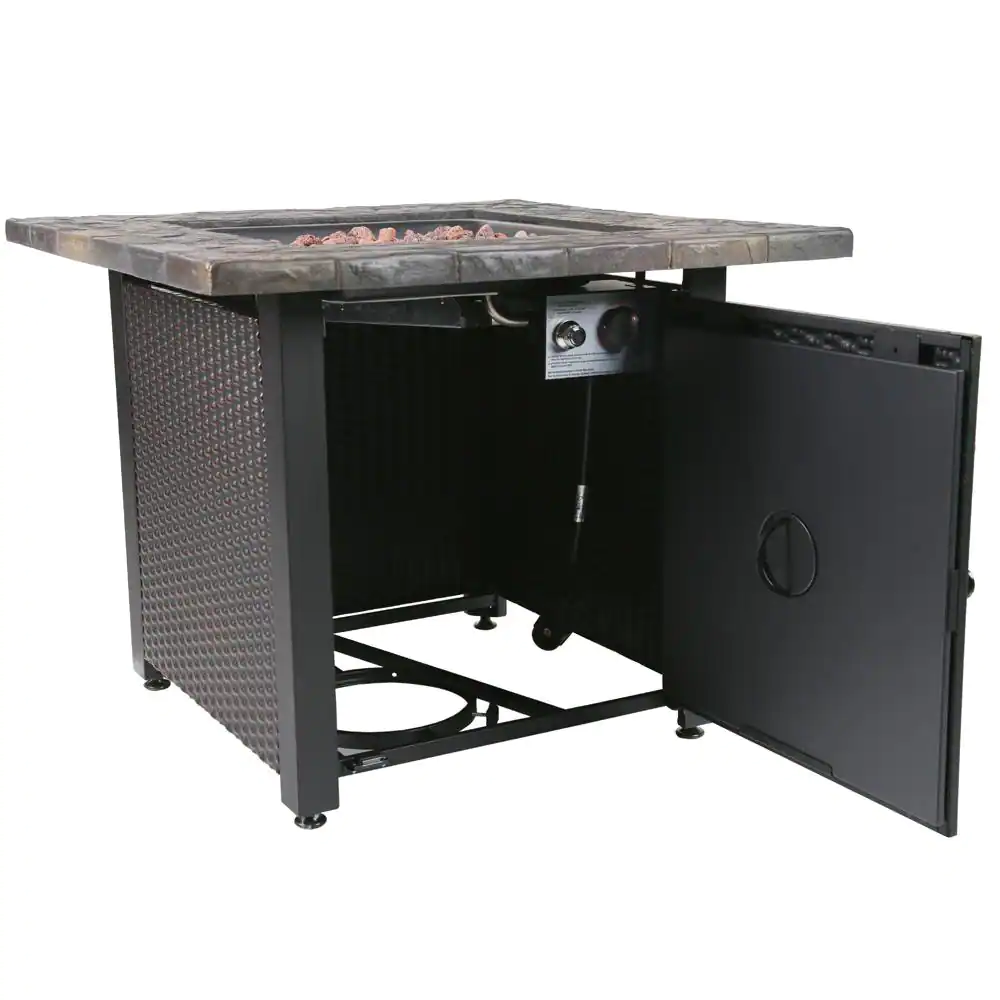FIRE ISLAND 30 in. W x 24.6 in. H Square Steel LP Gas Mosaic Table Top Fire Pit with Oil Rubbed Bronze Base and 50000 BTU Burner