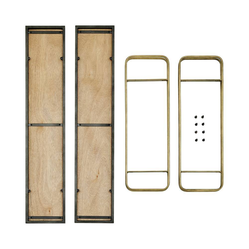 DANYA B 2-Tier Warm Gold and Washed Oak Brown Metal Hanging Bracket Wall Mounted Shelf