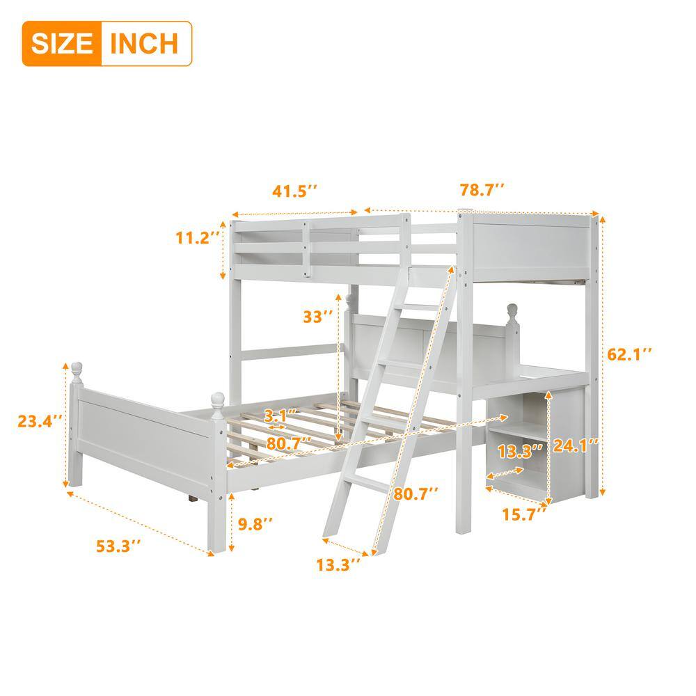 Qualler Eljah White Twin over Full Bunk Bed with Cabinet