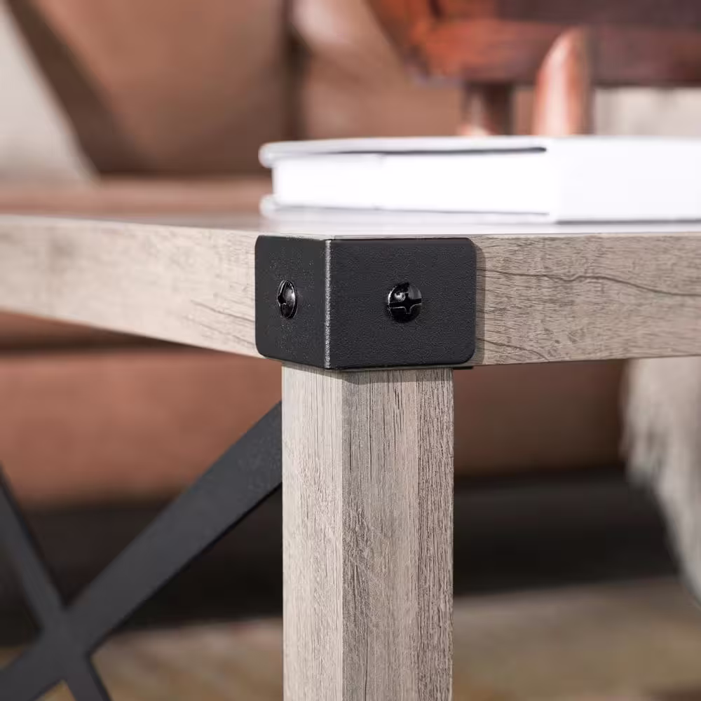 Walker Edison Furniture Company Urban Industrial 40 in. Grey Wash Medium Rectangle MDF Coffee Table with Shelf