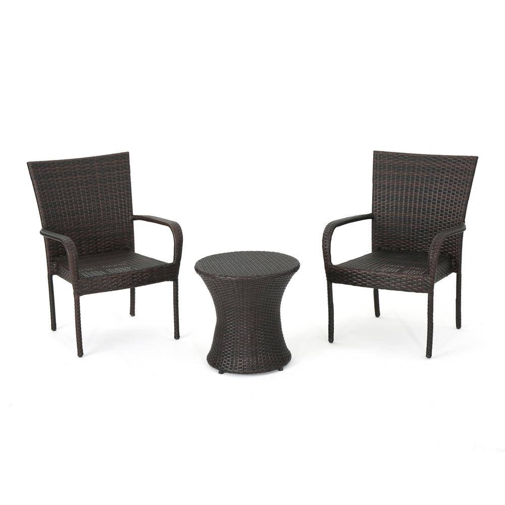 Noble House Laurel Multi-Brown 3-Piece Faux Rattan Patio Conversation Set