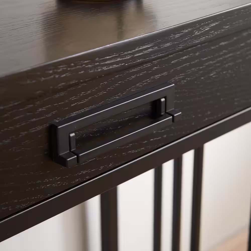 Leick Home Ironcraft 46 in. W x 14 in. D x 30 in. H Black Wash Rectangle Wood Top Console Hall Table with 2-Drawers and Shelf