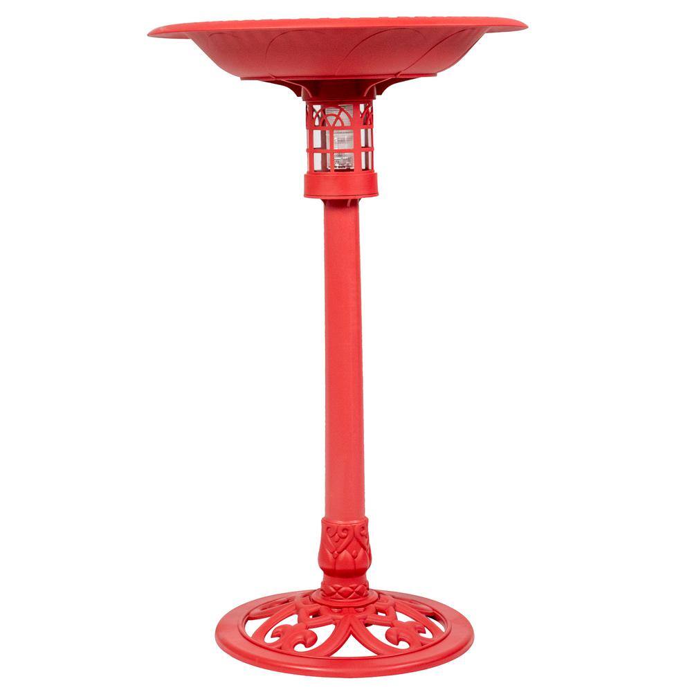 SunRay Beacon Point Solar Lighted Bird Bath in Red