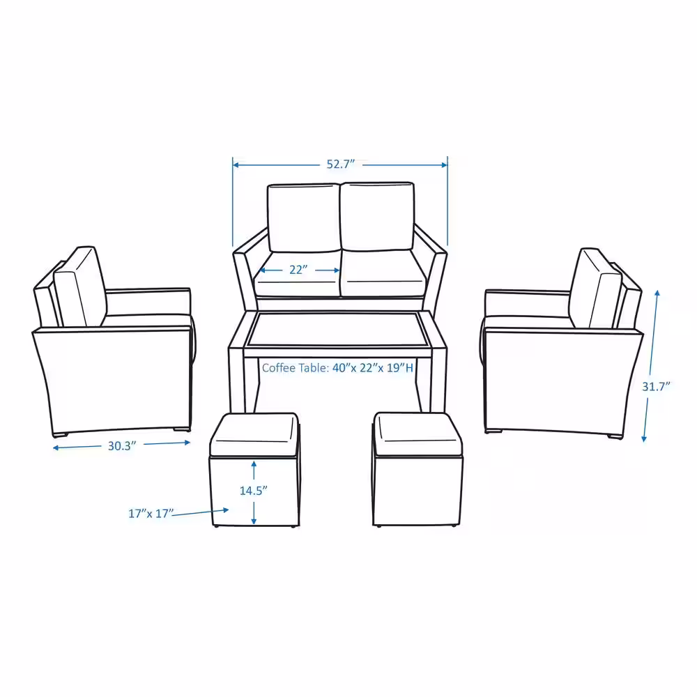 Leisure Made Newton 6-Piece Wicker Patio Conversation Set with Gray Polyester Cushions