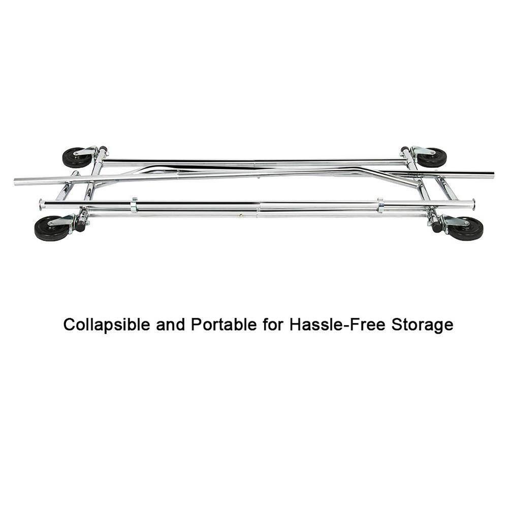 None Silver Iron Adjustable Garment Clothes Rack Single Rod 75 in. W x 70 in. H