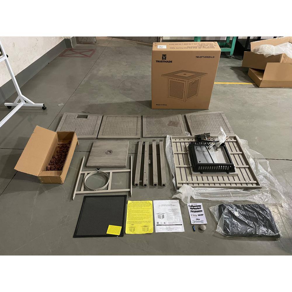 None 28 in. Light Gray Metal Slat Top Gas Fire Pit Table