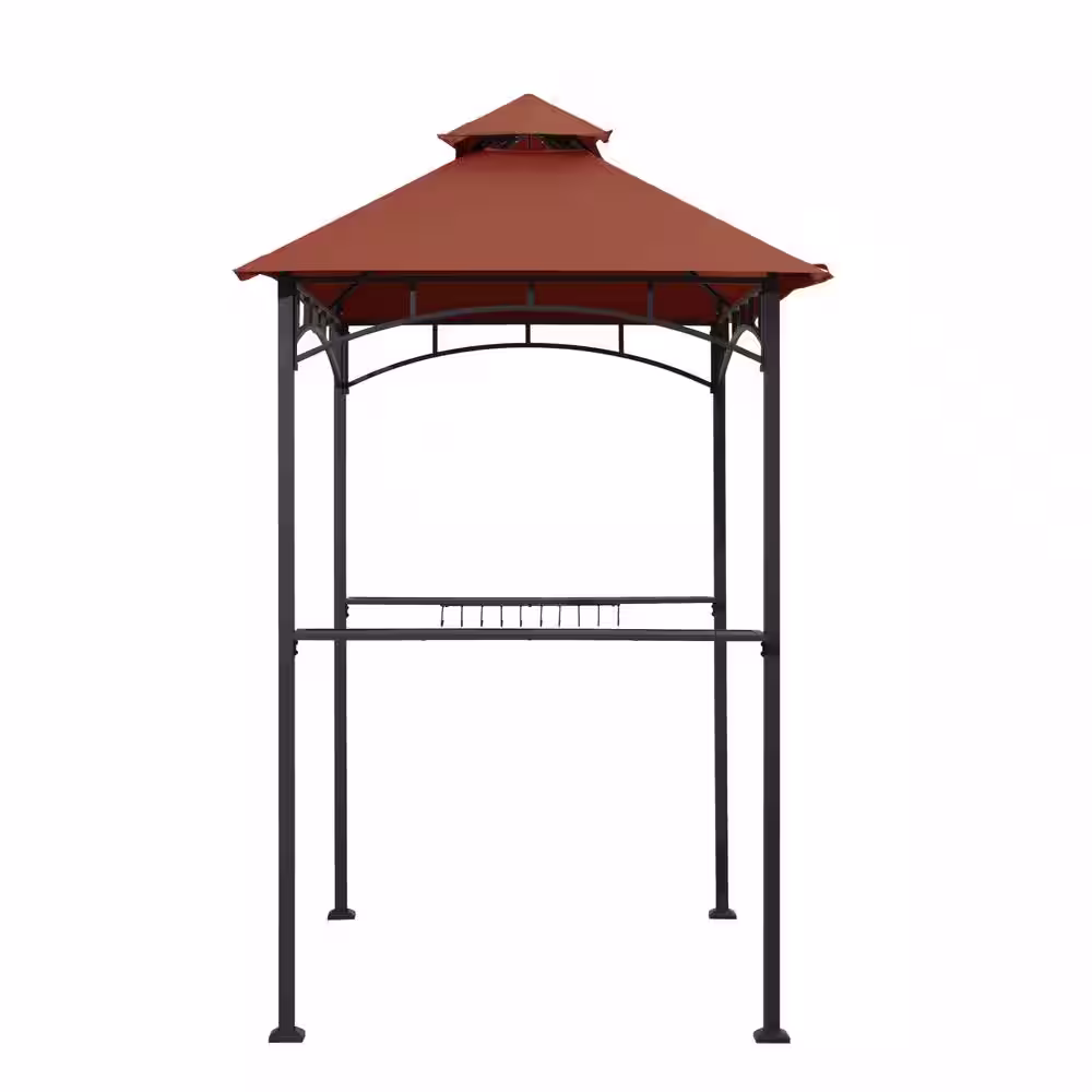 Sunjoy Jonas 5 ft. x 8 ft. Black Steel 2-Tier Grill Gazebo with Red Canopy