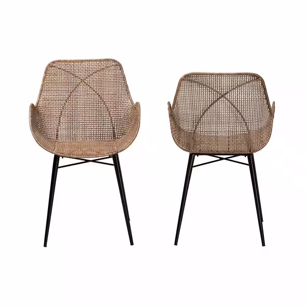 None Ballerina Greywashed Rattan and Black Dining Chair (Set of 2)