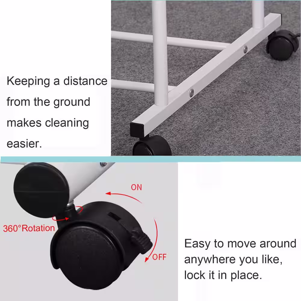 None White Metal Garment Clothes Rack Double Rods 31.5 in. W x 63 in. H