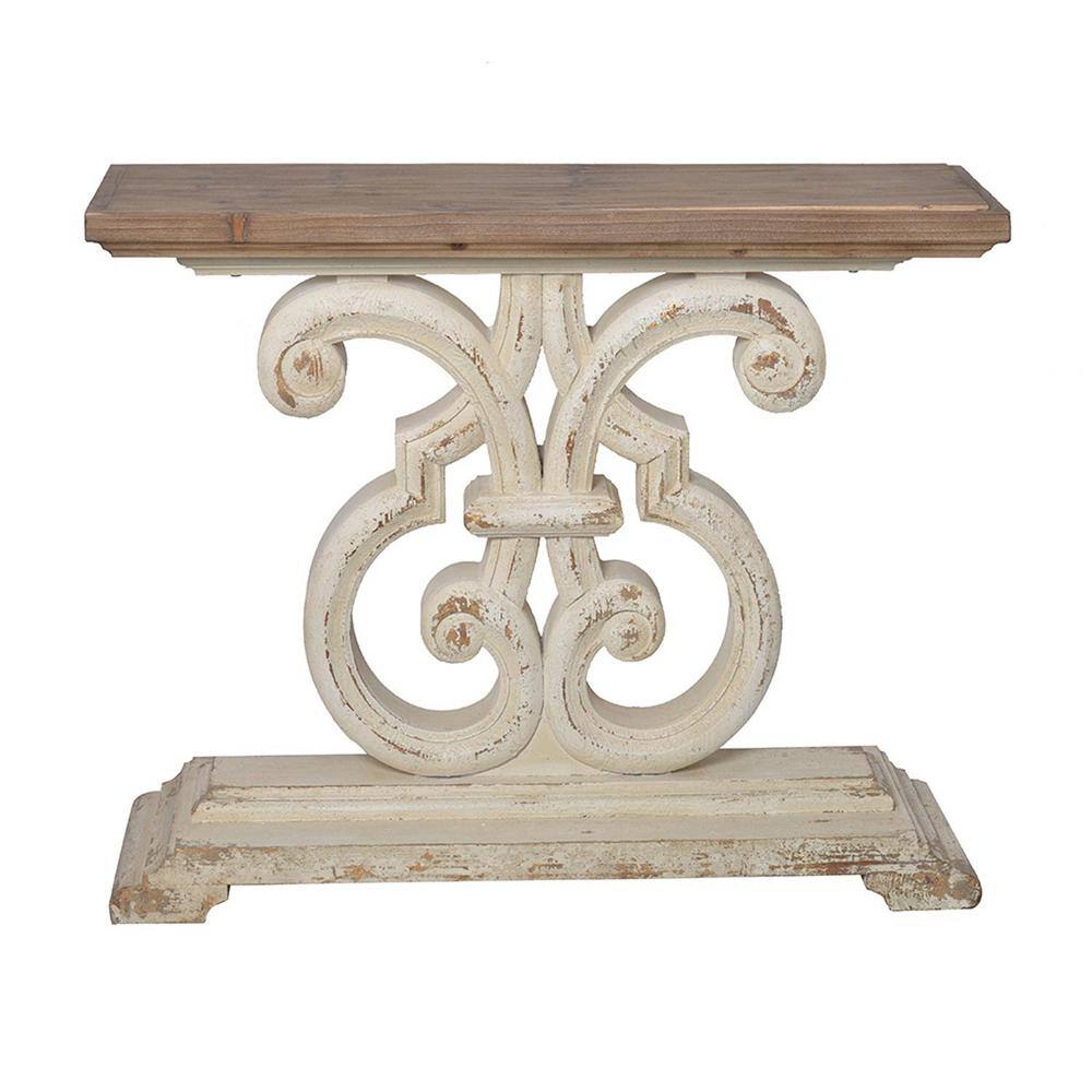 A & B Home Bellamy 44 in. White/Brown Standard Rectangle Wood Console Table with Pedestal