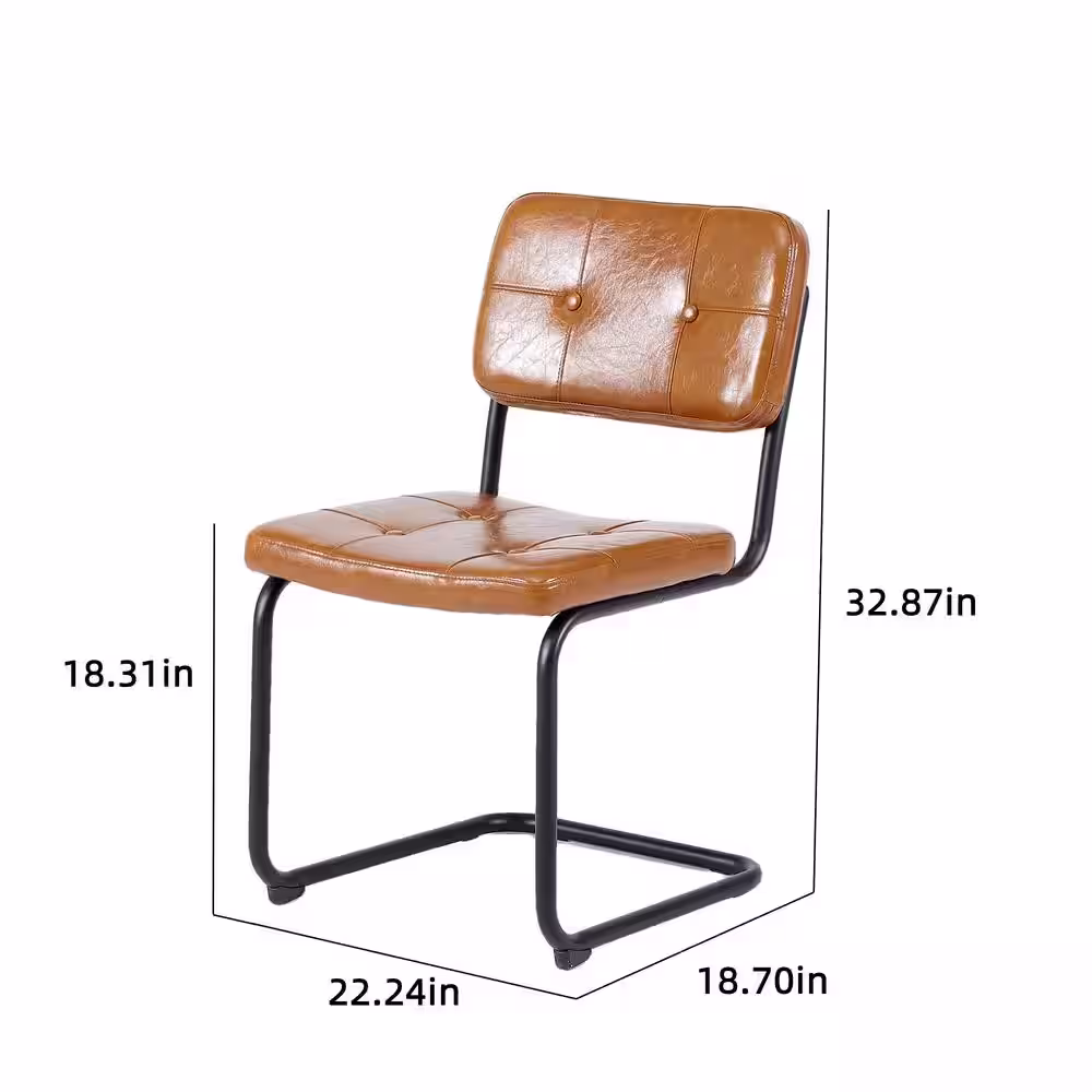 None Set of 4-Modern Mid Century Brown PU Leather Upholstered Armless Dining Chair with Black Metal Pipe Legs