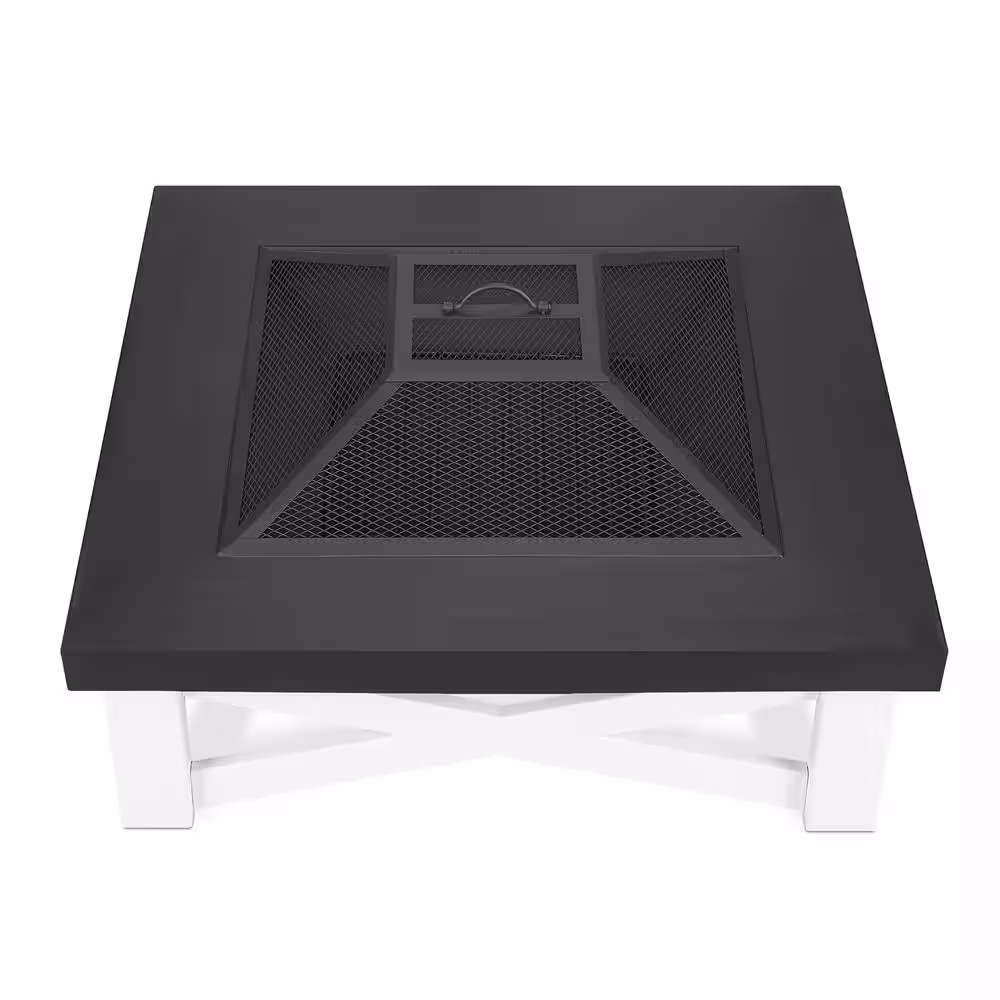 Real Flame Austin 34 in. x 11 in. Square Iron Wood-Burning Fire Pit Table in White with Black Top
