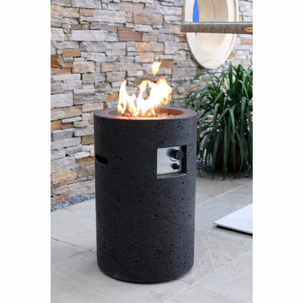 Modeno Lave Tube 27.6 in. Round Concrete Propane Fire Pit Column in Propane in Baroque Black
