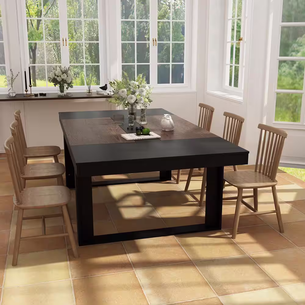 None Black Walnut Wood 86.8 in. W Trestle Dining Table, Meeting Table Seat 10+