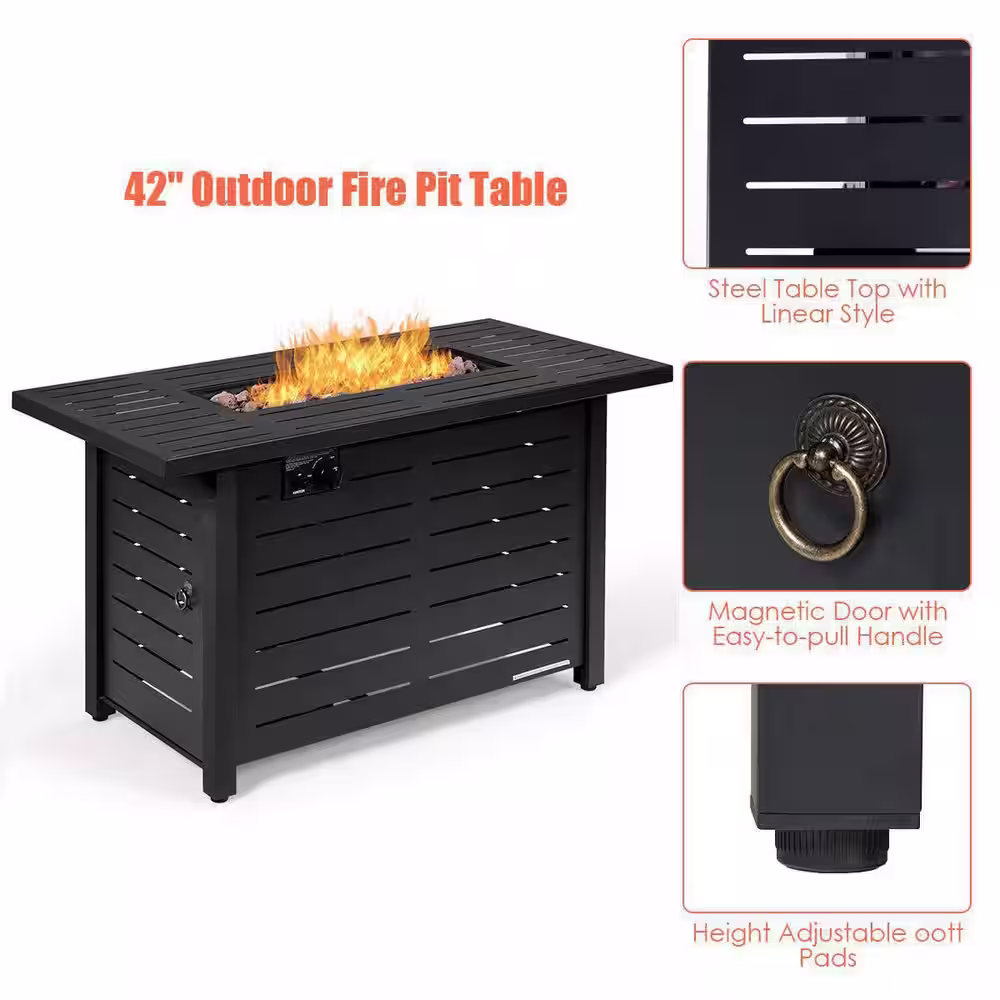 Alpulon 42 in. 60,000BTU Fire Pit Propane Gas Fire Pit Table Rectangular Tabletop