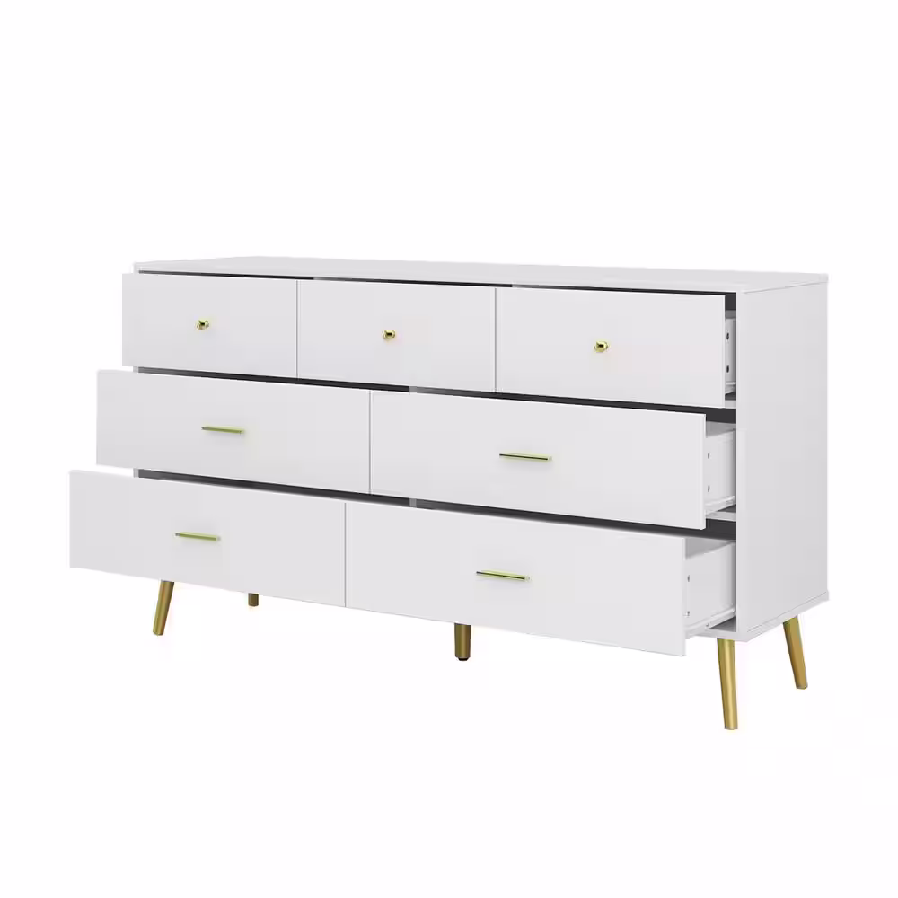 FUFU&GAGA 7-Drawer White Chest of Drawers, 31.5 in H-55.9 in W-15.7 in D