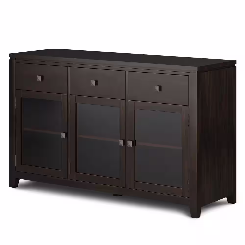 Simpli Home Cosmopolitan Solid Wood 54 in. Wide Contemporary Sideboard Buffet in MahoganyTempered Glass