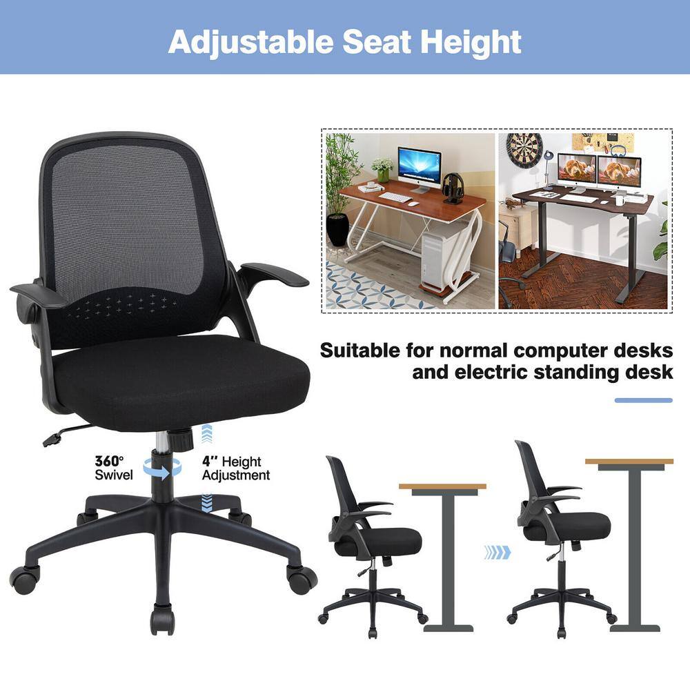 Costway Black Mesh Office Chair Adjustable Rolling Computer Desk Chair w/Flip-up Armrest