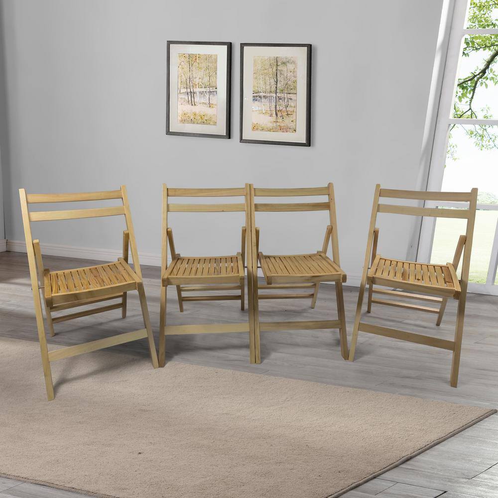 None Natural Wood Contour Folding Chair (Set of 4)