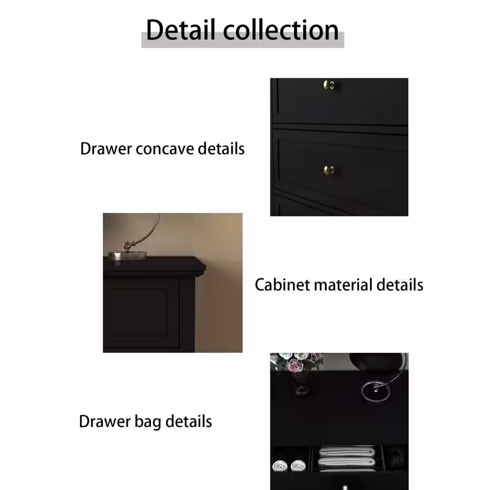 None 6-Drawers Eco-Friendly Paint Finish Black Wood Dresser Vanity Cabinet 55.1 in. W x 15.7 in. D x 31.5 in. H