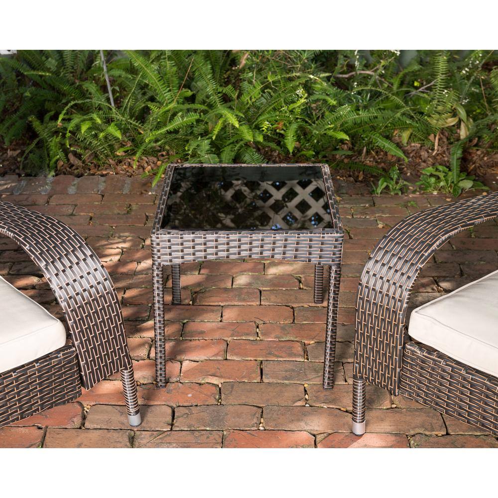 Patio Sense Coconino Mocha 3-Piece Resin Wicker Patio Conversation Set with Polyester Tan Cushions