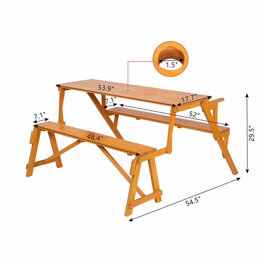 None 2-in-1 Interchangeable Wood Picnic Table
