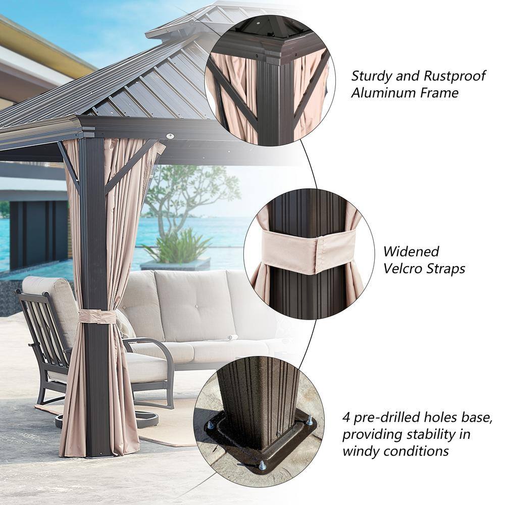 None 10 ft. x 12 ft. Aluminum Hardtop Gazebo with Galvanized Steel Roof and Mosquito Net