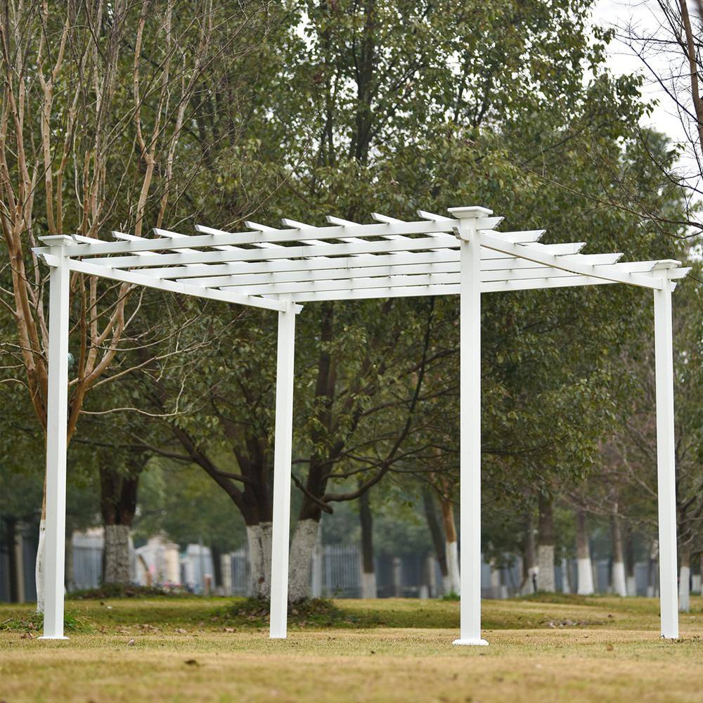 None 10 ft. x 10 ft. White Iron Pergola Gazebo for Vines Pure Iron Chic Lid Cover Design Sleek Seams