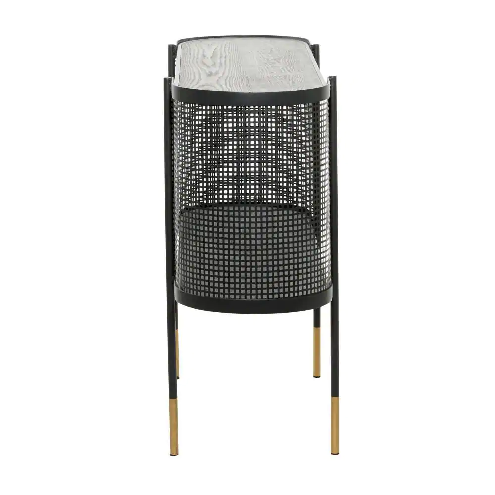 Litton Lane 47 in. Black Extra Large Oval Metal Mesh Side Panel 1 Shelf Console Table with Open Center Storage