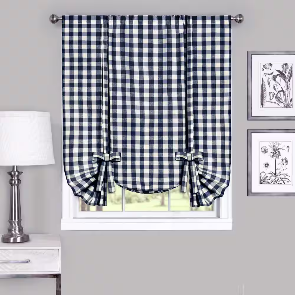 ACHIM Buffalo Check 42 in. W x 63 in. L Polyester/Cotton Light Filtering Window Panel in Navy