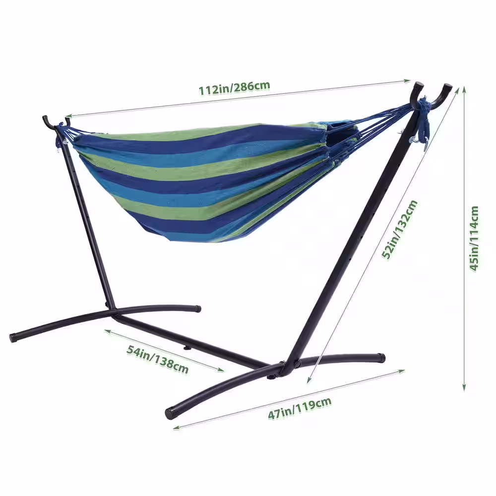 None 9.3 ft. Blue Double Classic Hammock Bed with Stand and Carrying Bag