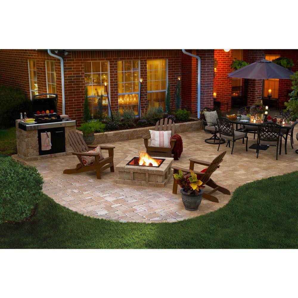 Pavestone RumbleStone 38.5 in. x 17.5 in. Square Concrete Fire Pit Kit No. 6 in Cafe