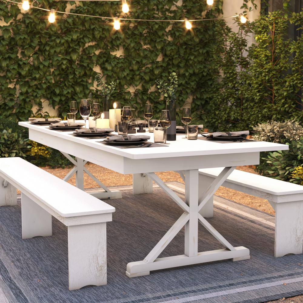 Carnegy Avenue 108 in. Rectangle Antique Rustic White Wood with Wood Frame and Trestle Base Dining Table (Seats 10)