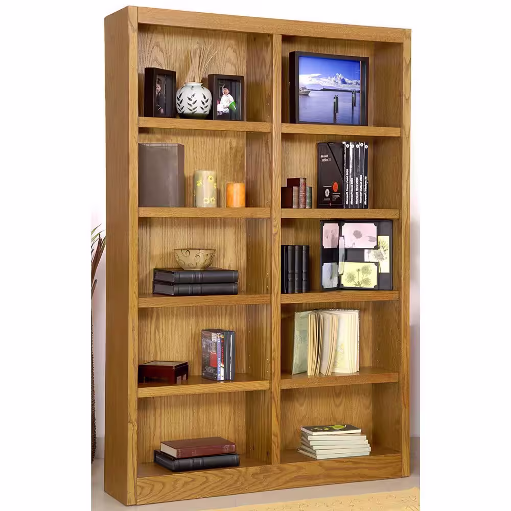 Concepts In Wood 72 in. Dry Oak Wood 10-shelf Standard Bookcase with Adjustable Shelves