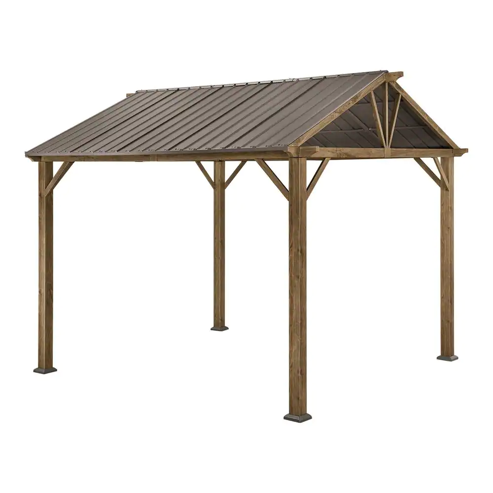Hampton Bay Providence Place 11 ft. W x 10 ft. D Brown Hard Top Gazebo