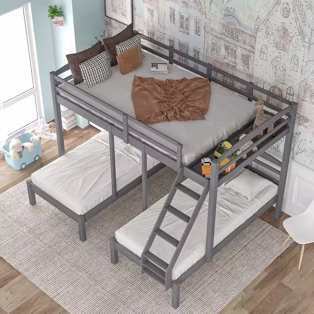 Harper & Bright Designs Full Over Twin Wood Triple Bunk Bed