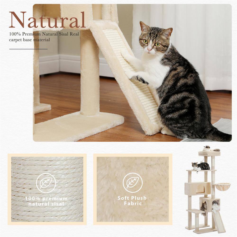 None Scratching Posts and Trees, Luxury Apartment-Style Catwalk, Cat House in Beige