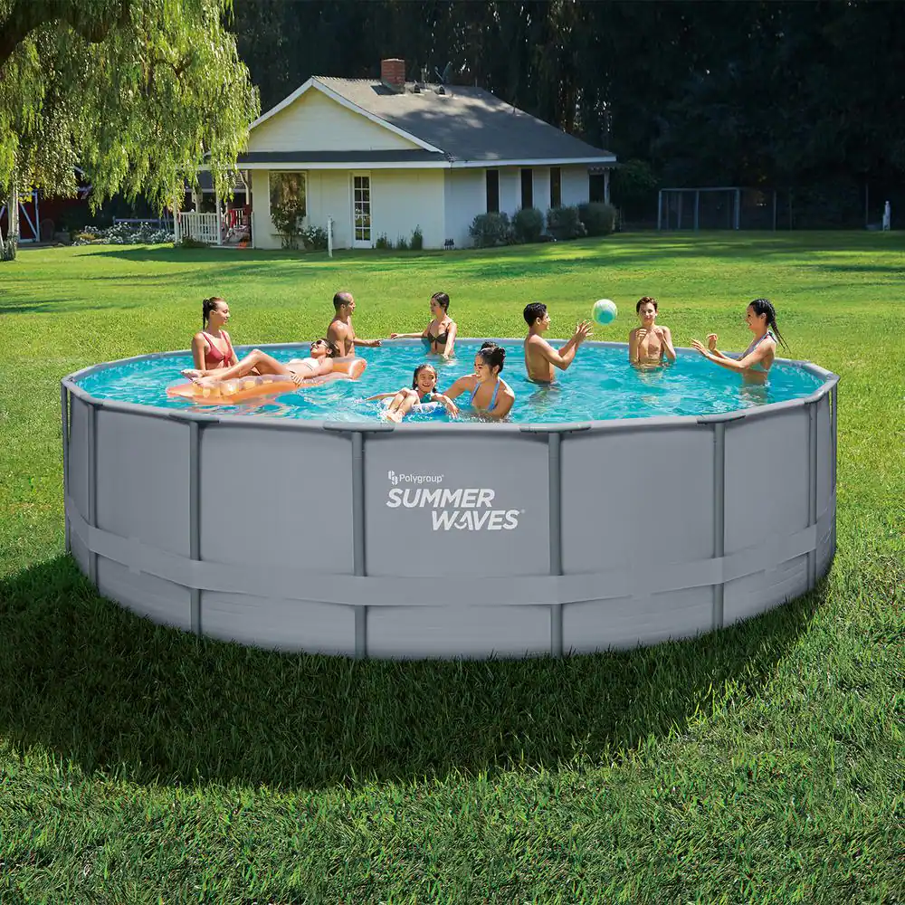 Summer Waves Elite 18 ft. Round x 52 in. Deep Metal Frame Pool Package with Sand Filter Pump System